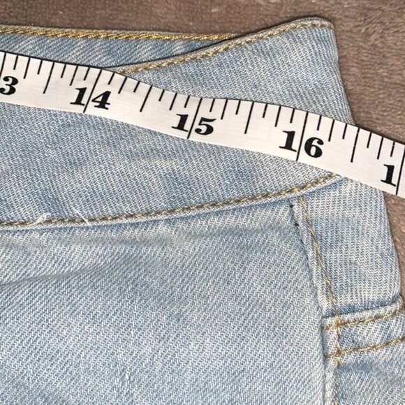 Blush Mark Distressed Light Blue Denim Shorts Ripped Frayed Hem High Waist Jean - Picture 8 of 11